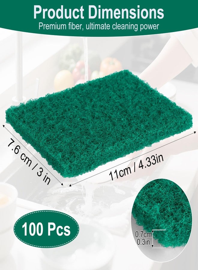 Dyrfolm 100 Pcs Scouring Pads,Heavy Duty Scour Pads,Dish Scrubber Scouring Pad,Reusable Non Scratch Household Scrub Pad for Dish Kitchen Scrubbers & Metal Grills,4.3 x 3 x 0.3 in (Green) - Image 2